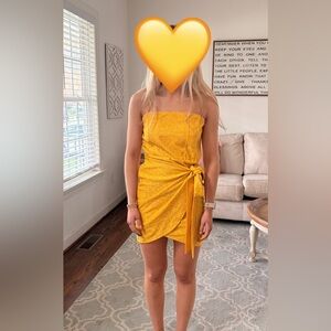 Yellow Lace Strapless Dress
